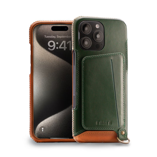【iPhone 16 Pro Max】磁吸站立卡袋真皮手機殼(751MG)